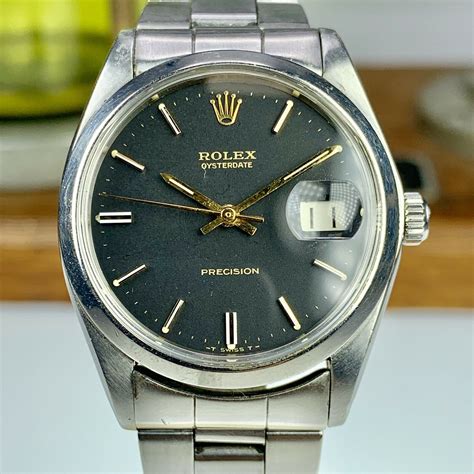 rolex oyster precision black dial brown strap|rolex oysterdate 6694 price.